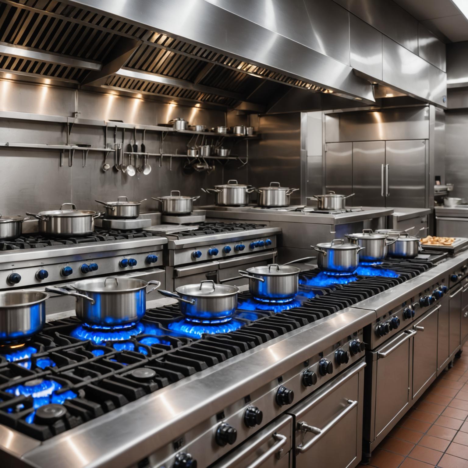 Dapur gas komersial profesional dengan api biru
